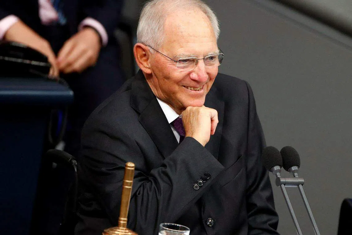 Wolfgang Schaeuble at the German lower house of parliament on Oct 24, 2017. He previously pulled the strings of Germany’s policy response to the eurozone crisis, securing support for three Greek bailouts.