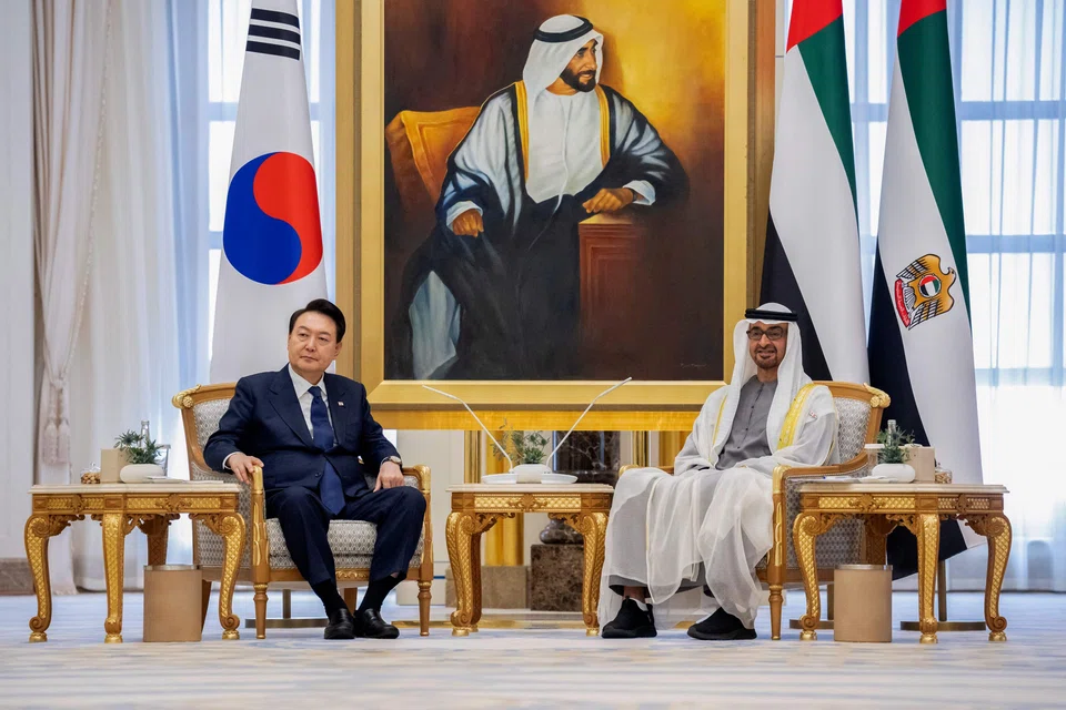 The investment decision was announced as South Korea’s President Yoon Suk-yeol (left) met his UAE counterpart, Sheikh Mohamed bin Zayed Al-Nahyan, in Abu Dhabi during a four-day state visit, Yoon’s office said.