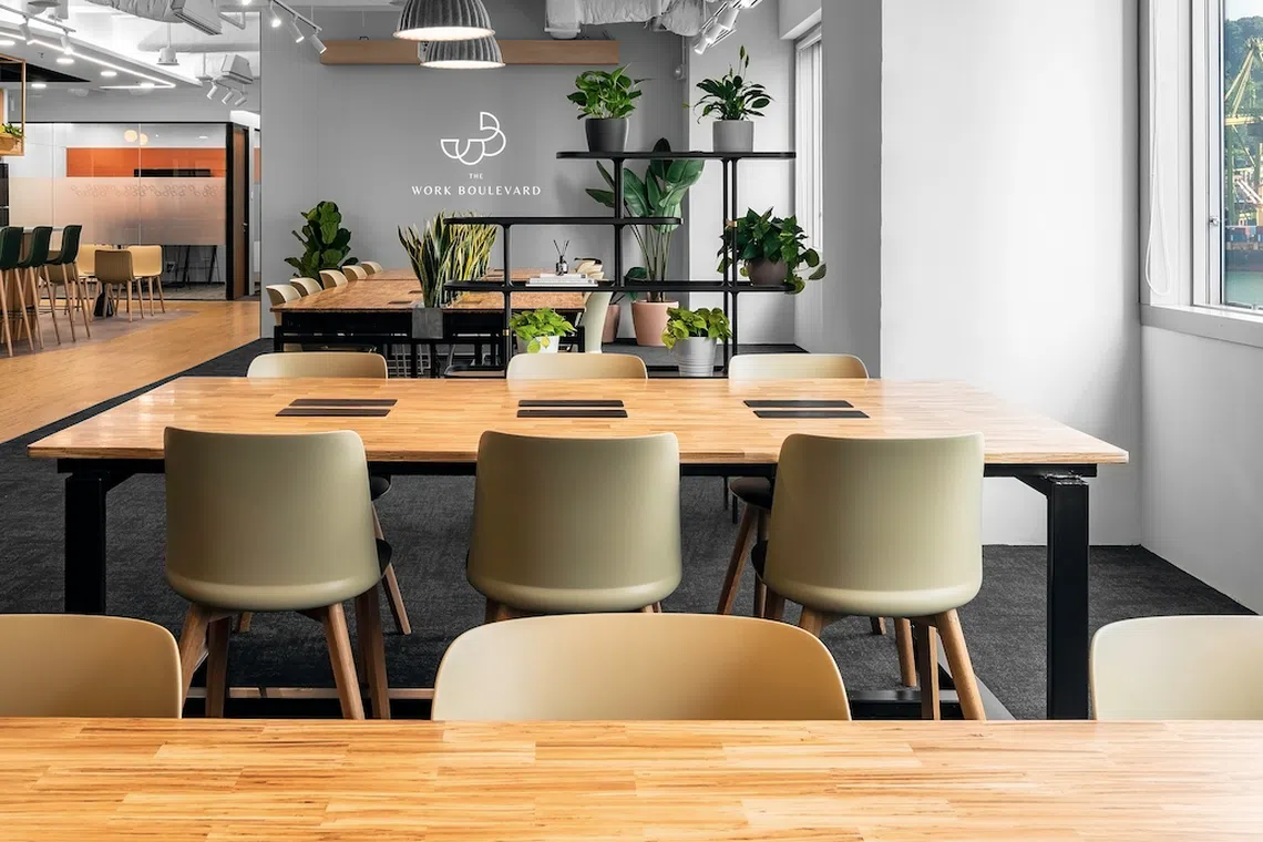 New co-working space The Work Boulevard opened in UE BizHub Tower, a Grade B office where rent is lower, in June. 