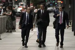 Michael Nowak (centre), who ran precious metals trading at JPMorgan for over a decade, is being tried in Chicago along with colleagues Gregg Smith and Jeffrey Ruffo for conspiring to manipulate gold and silver markets.