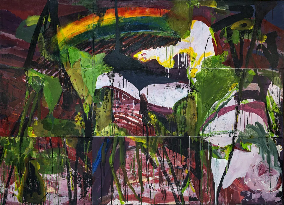 Wong Keen's Rainbow (2023, acrylic on paper laid on canvas, 158 x 223 cm) is one of the highlights of the exhibition.