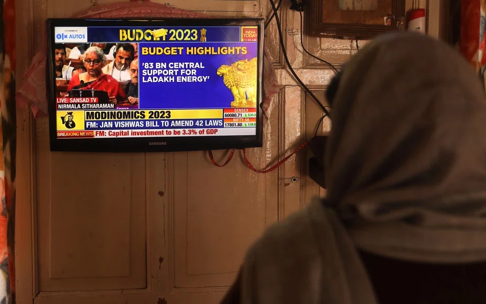 A live telecast of the budget being presented in parliament. India's total expenditure for the next fiscal year, which starts on Apr 1, is expected to rise 7.4 per cent to 45 trillion rupees (S$722.3 billion).