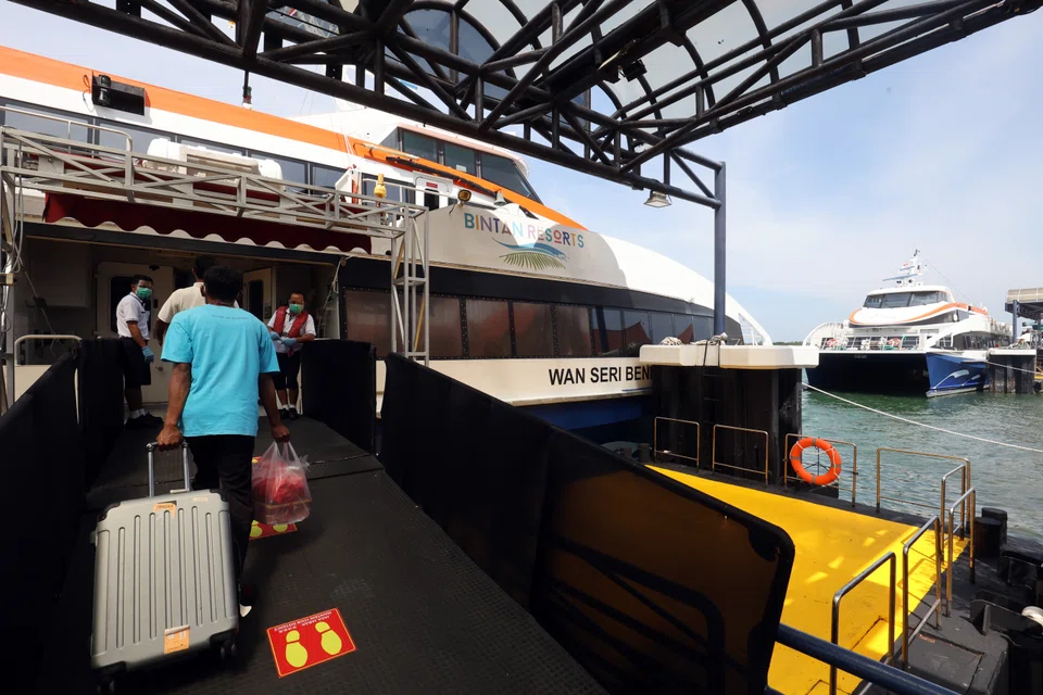 Passengers departing from Bintan Ferry Terminal. Indonesia overtook India as the biggest source of arrivals to Singapore in April 2022.