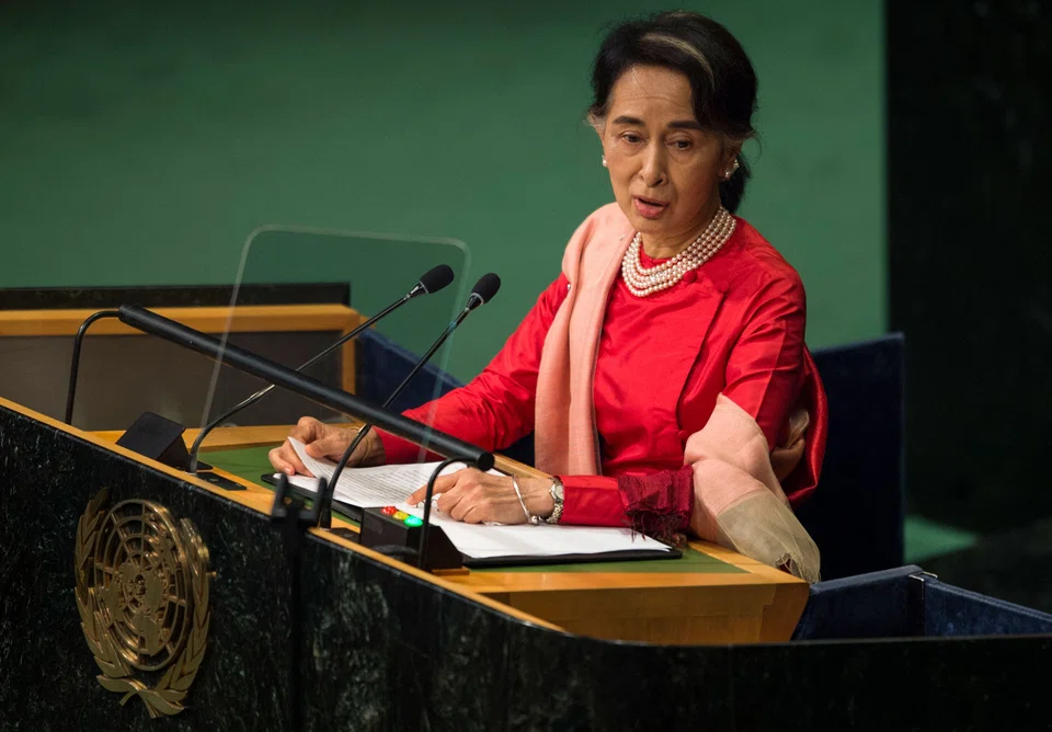 Aung San Suu Kyi addresses the UN General Assembly General Debate at the United Nations, Sep 21, 2016. Bo Bo Nge, a former central bank deputy governor who was close to her, has been charged with corruption.