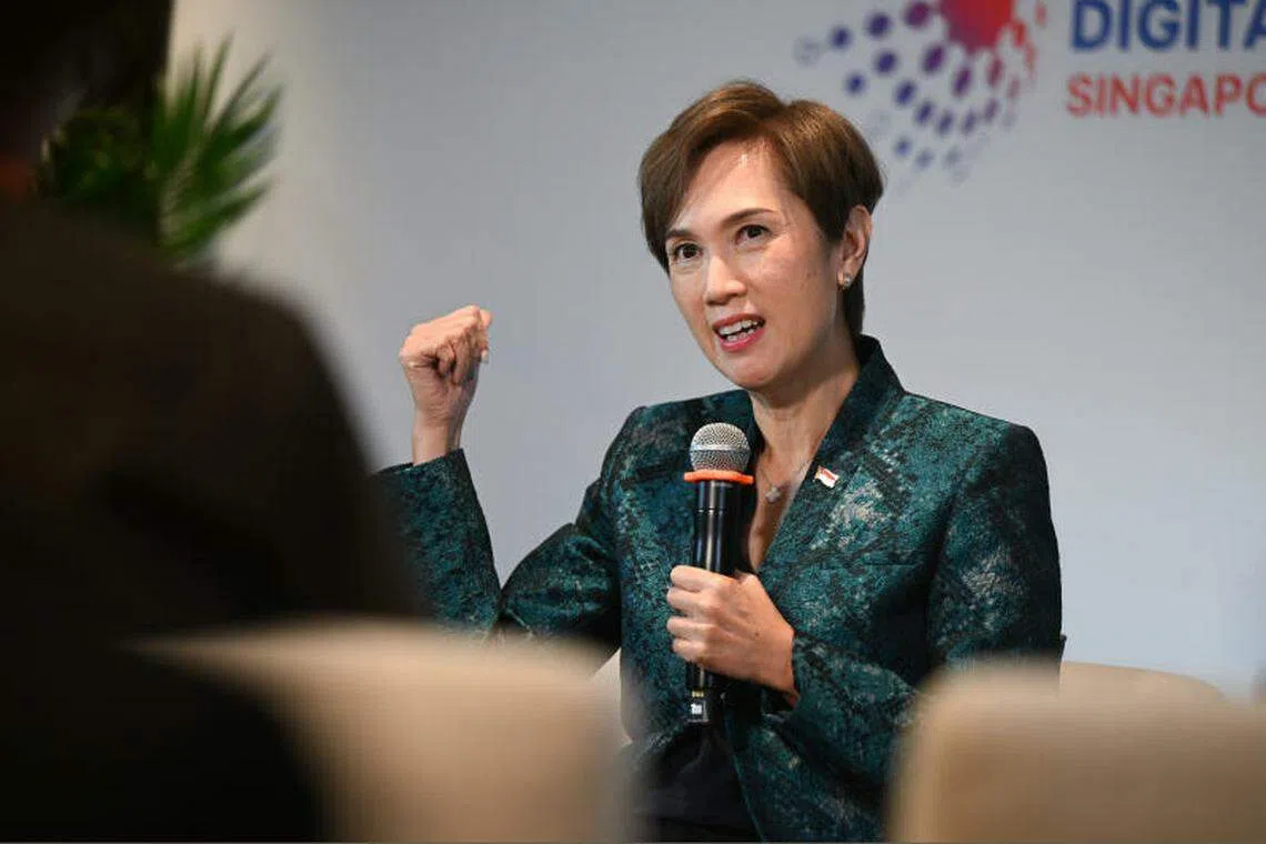 Singapore's Communications and Information Minister Josephine Teo addressing the media at a press conference after the closing of the fourth Asean Digital Ministers Meeting at Shangri-La Hotel on Friday.