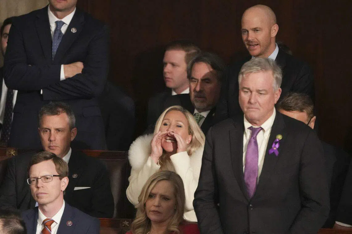 Rep Marjorie Taylor Greene of Georgia tried to disrupt President Joe Biden's State of the Union address by calling him a liar.