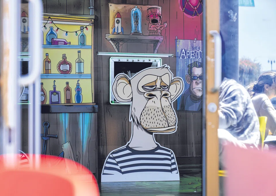 A Bored Ape display at the Bored & Hungry restaurant in Long Beach, California. In NFTs, we see the makings of a new, powerful model of digital brand-building.