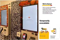 The outage appears to have affected some electronic kiosks at outlets here. 