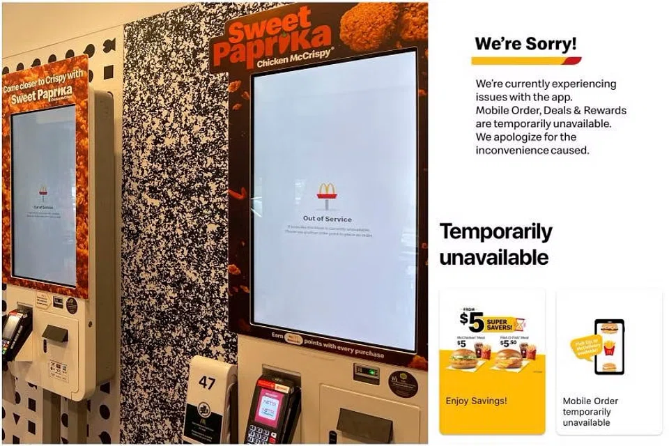 The outage appears to have affected some electronic kiosks at outlets here. 