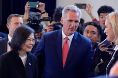China's sanctions comes after Taiwan President Tsai Ing-wen's meeting with the US Speaker of the House Kevin McCarthy at the Ronald Reagan Presidential Library in Simi Valley, California, April 5, 2023.  