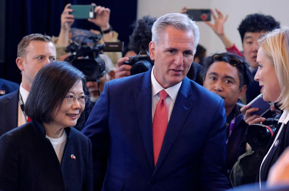 China's sanctions comes after Taiwan President Tsai Ing-wen's meeting with the US Speaker of the House Kevin McCarthy at the Ronald Reagan Presidential Library in Simi Valley, California, April 5, 2023.  