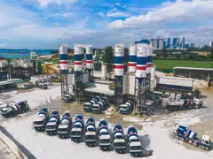 Pan-United's concrete mixer trucks at one of its batching plants. The company has reported an increase in revenue for the second half of its 2023 financial year.