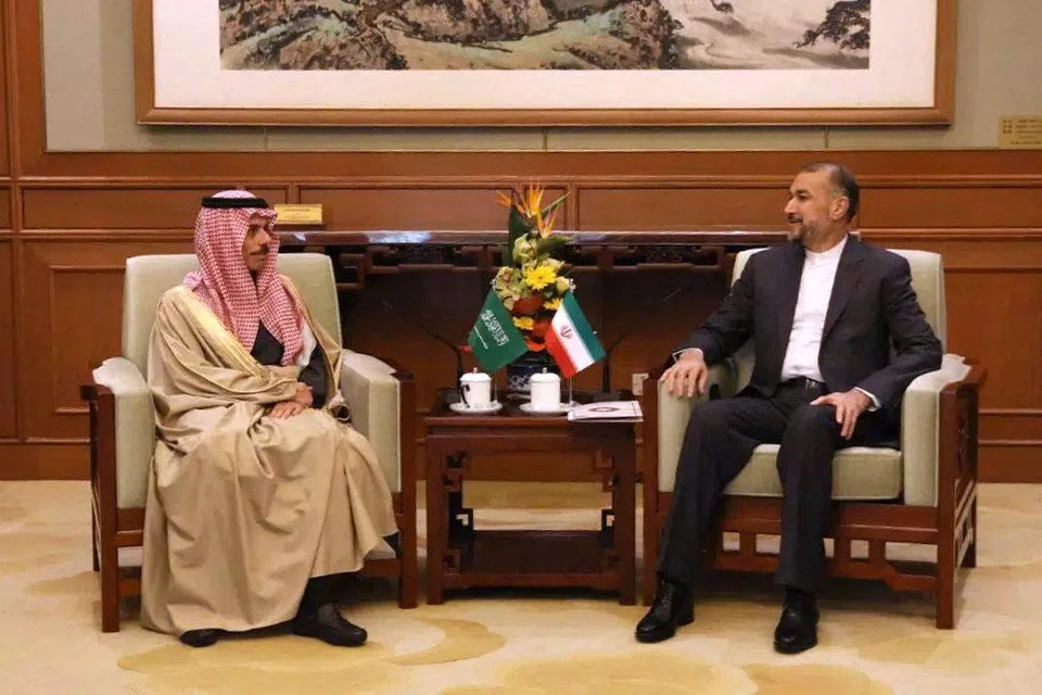 Iranian Foreign Minister Hossein Amirabdollahian (right) said the Thursday meeting in Beijing with his Saudi counterpart, Prince Faisal bin Farhan Al Saud, was “positive”, adding that “emphasis on stability, sustainable security and regional development” were among the issues agreed upon and “on the common agenda”.
