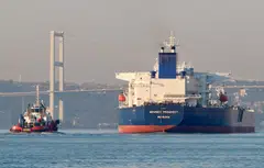 Crude oil tanker Nevskiy Prospect owned by Russia's leading tanker group Sovcomflot; Sovcomflot transported about a fifth of all Russia’s crude deliveries to India last year. 