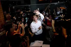 Move Forward Party leader and prime ministerial candidate Pita Limjaroenrat leaves the party’s headquarters as votes continue to be counted, during Thailand's general election in Bangkok on May 14, 2023.