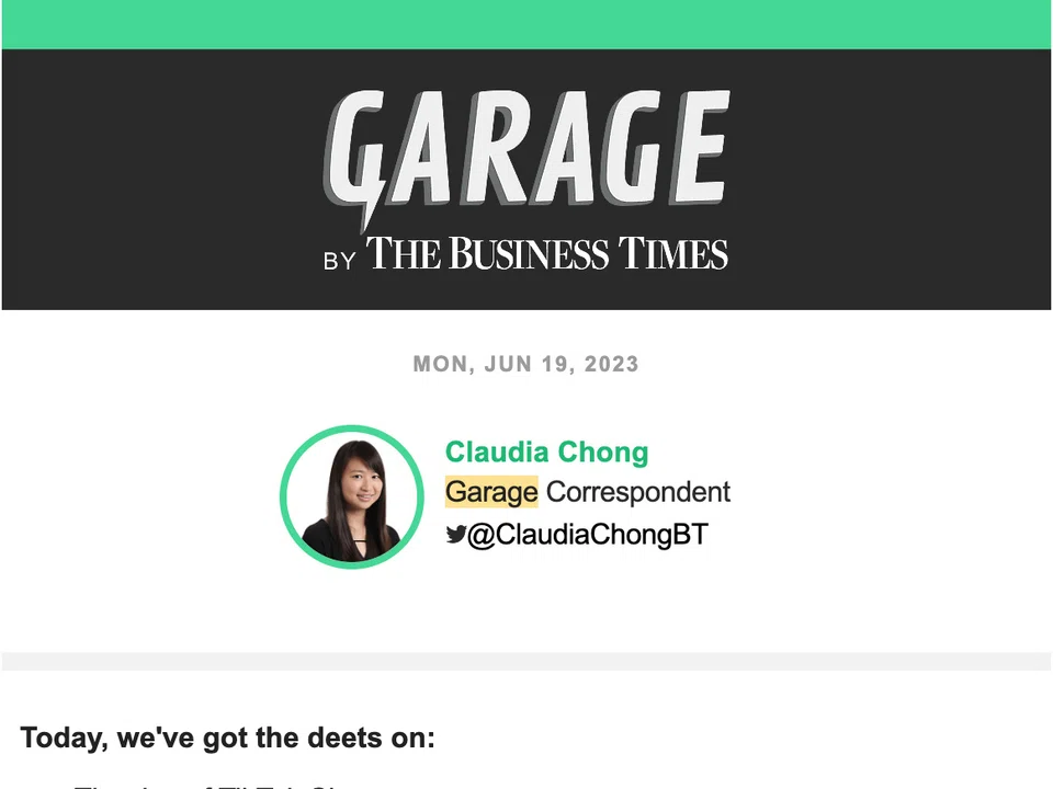 The Business Times' Garage newsletter (June 19, 20230