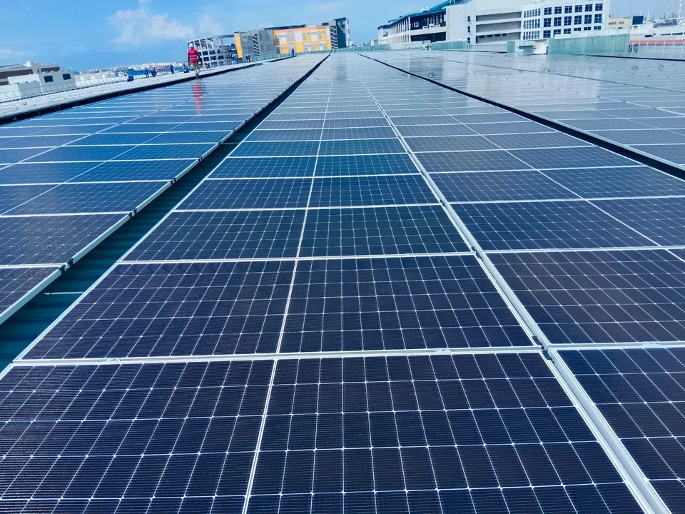 Solar panels installed at Sabana Industrial Reit’s property at 34 Penjuru Lane in the initial phase.