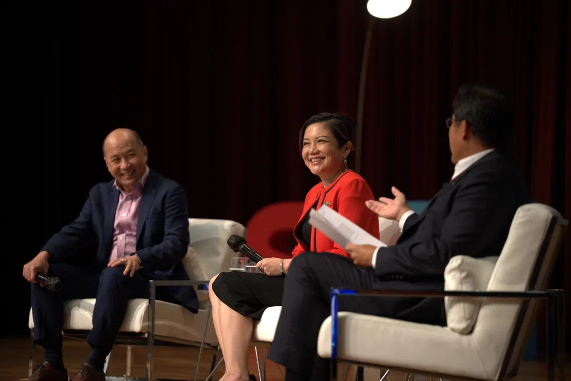 (From left) Singtel group CEO Yuen Kuan Moon, Microsoft Singapore managing director Lee Hui Li and SIM president and CEO Seah Chin Siong in discussion at a panel on the future of work.
