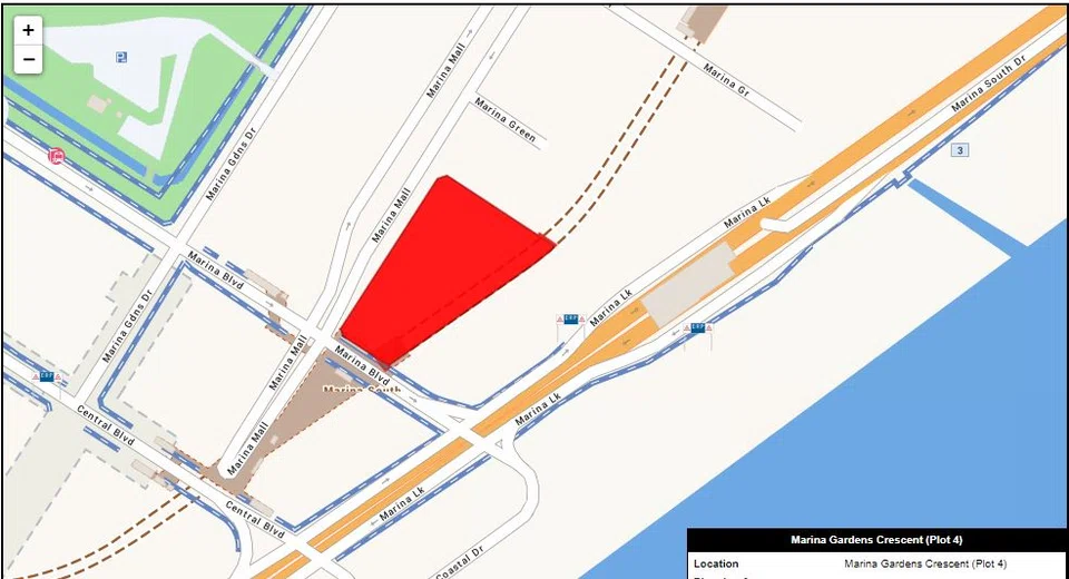 A map of the Marina Gardens Crescent site, which can accommodate 775 residential units and also 6,000 sq m of commercial space. 