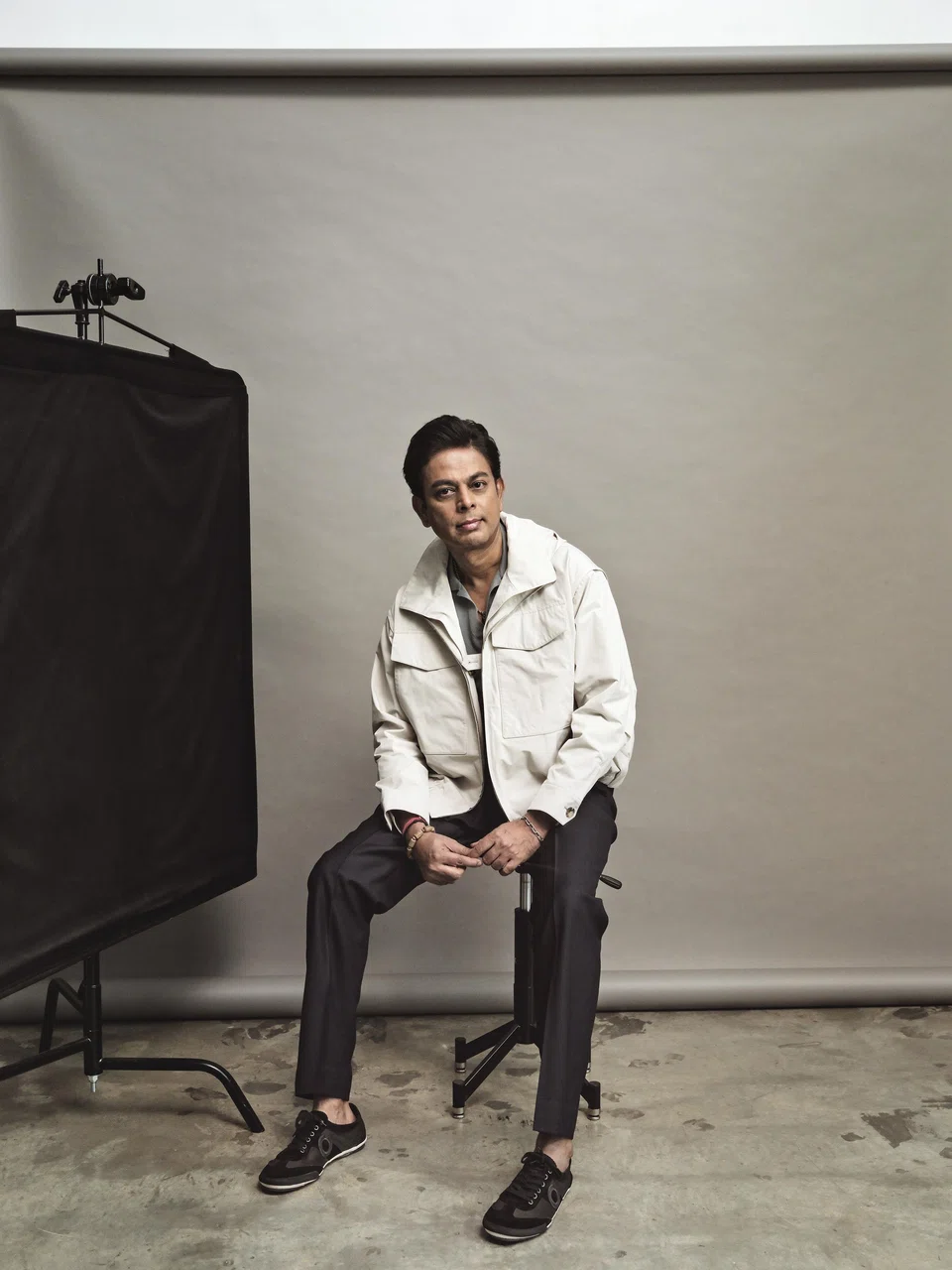 Anurag Srivastava in a pullover and jacket by Loro Piana. 