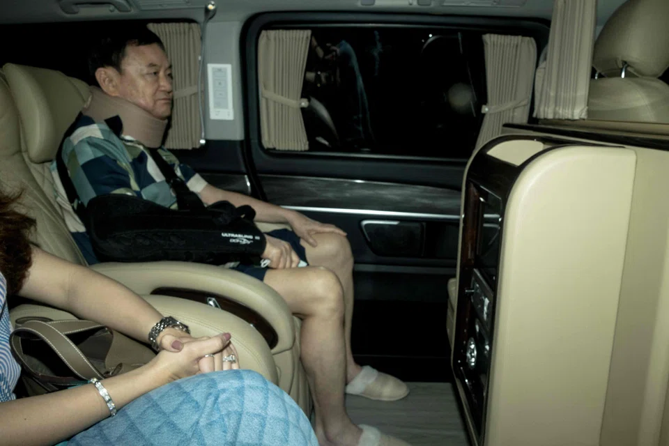 Former Thai prime minister Thaksin Shinawatra arrives at his family compound after he was released from a police hospital in Bangkok, Thailand, Feb 18, 2024. 