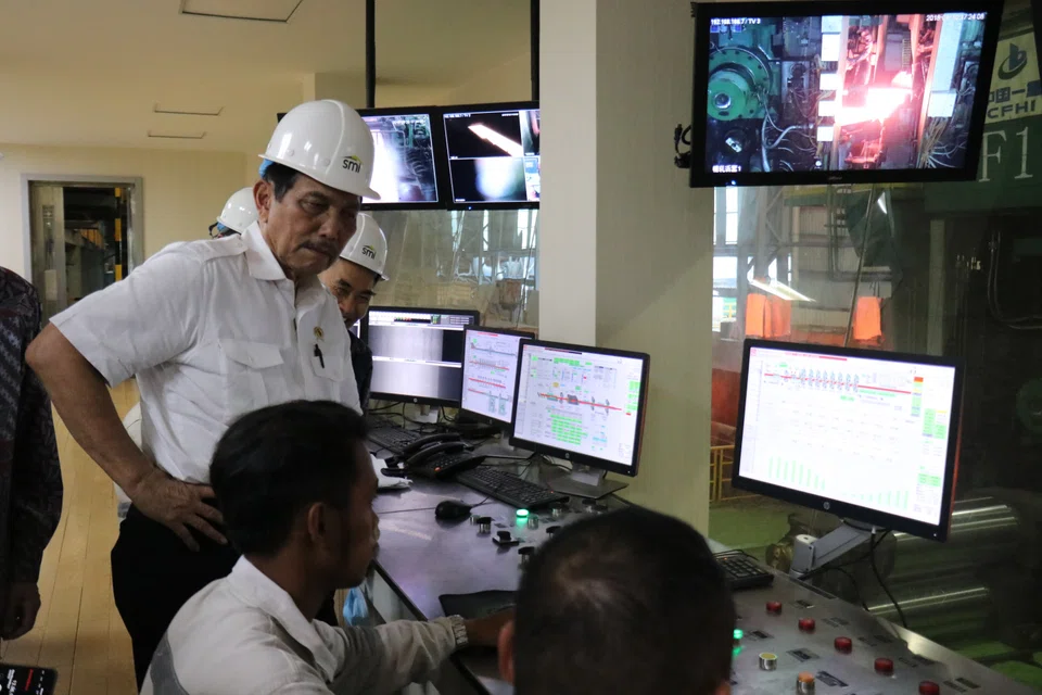 Indonesia’s Coordinating Minister for Maritime and Investment Affairs Luhut Pandjaitan on a working visit to a nickel processing plant in Morowali, Central Sulawesi.