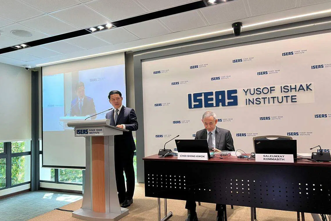 Laos Deputy Prime Minister and Minister of Foreign Affairs Saleumxay Kommasith (left) shares about the country’s plans for its upcoming Asean chairmanship next year, and participated in a question-and-answer segment moderated by Choi Shing Kwok, director and chief executive officer of Iseas-Yusof Ishak Institute.