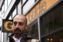 George Recine, a Boston advertising executive, outside Goldie, a falafel restaurant in Philadelphia that was the target of a recent pro-Palestinian protest, on Dec. 6, 2023. 