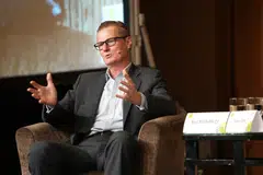 Robert Mainprize, Temasek's head of risk management, speaking at the Ecosperity Conversations session held at the Marina Bay Sands Convention Centre on Apr 20, 2022.