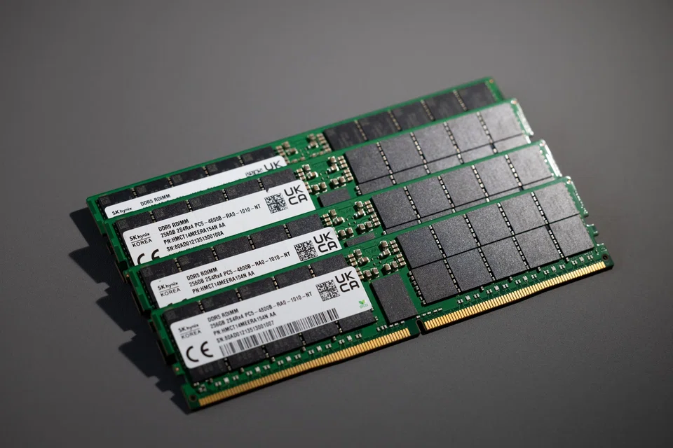 SK Hynix's memory modules at the company's office in Seongnam, South Korea. Its operating profit rose to 2.9 trillion won (S$3.2 billion) in the January-March quarter, its highest first-quarter profit since 2018, up from 1.3 trillion won a year earlier.