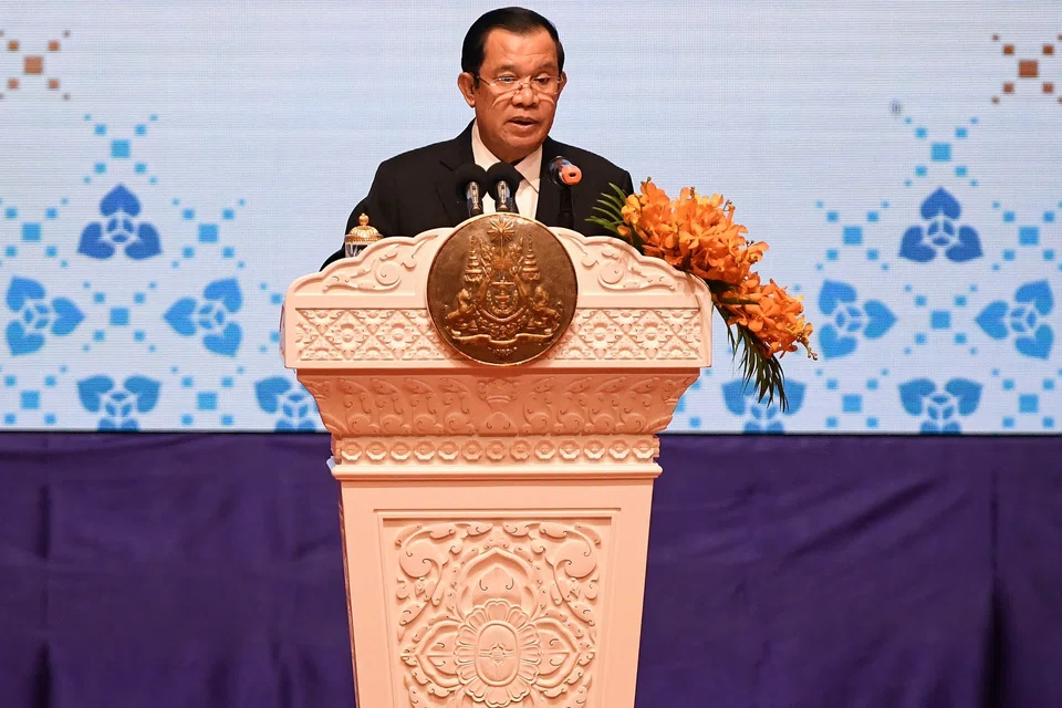 Cambodia Prime Minister Hun Sen addresses the opening ceremony of the 55th Association of Southeast Asean Nations (ASEAN ) Foreign Ministers Meeting in Phnom Penh on August 3, 2022. 