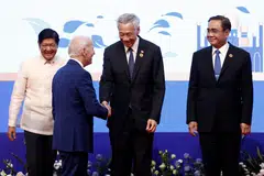 US President Joe Biden (second from left) with PM Lee Hsien Loong (third from left) as Philippine President Ferdinand 'Bongbong' Marcos Jr (left) and Thailand's Prime Minister Prayut Chan-o-cha look on; Biden signalled during the meeting that he would keep communication lines with Beijing open and ensure that US competition with China – which he stated would be vigorous – does not veer into conflict.