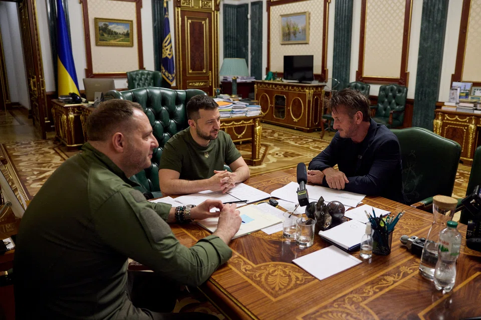 Actor and director Sean Penn at a meeting with Ukraine's President Volodymyr Zelenskiy on Jun 28.  