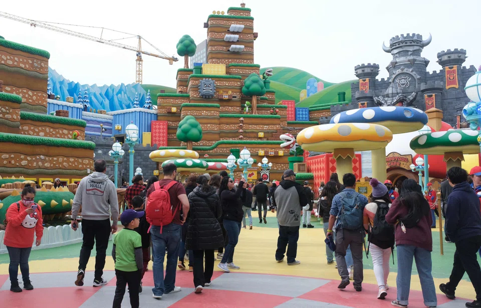 Guests explore during a preview of Super Nintendo World at Universal Studios in Los Angeles, California, on Jan 13, 2023. 