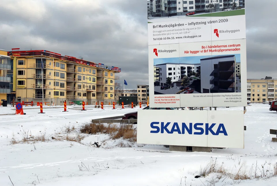 The Nordic region’s largest builder says operating profit fell to 1.33 billion Swedish kronor (S$170.3 million) for the three months ended June 30, from 2.40 billion kronor a year ago.