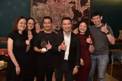 From left: Visual journalist Hannah Kwah; web developer Quah Kai Yuan; executive artist Hyrie Rahmat; SGX chief executive Loh Boon Chye; ESG correspondent Wong Pei Ting, and deputy news editor Kenneth Lim.