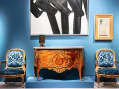 Art and furniture pieces belonging to a late member of the Hermès family on display at auction. 