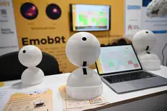 The Emobot is a device that continuously monitors the emotional state of the elderly to detect depression, anxiety and other mental health concerns using AI to interpret data collected by the Embot’s camera and microphone.