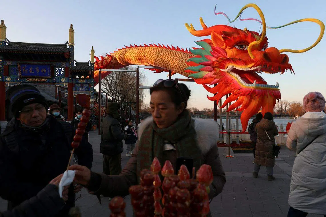 A dragon installation in Beijing, Feb 7, 2024.