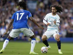 Chelsea FC's Marc Cucurella (right) in action against Everton's Alexander Iwobi in Liverpool last August. Everton  is in danger of dropping out of the lucrative Premier League. It now ranks second-to-last in the standings, with three teams set for demotion at the end of the season in May. 