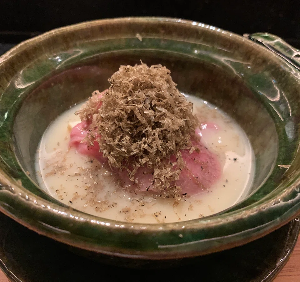 Miyazaki A5 Wagyu in a miso hotpot.