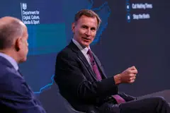 UK's Finance Minister Jeremy Hunt focused on growth industries, including digital technology and the shift to new, high value industries in a speech at Bloomberg in London.