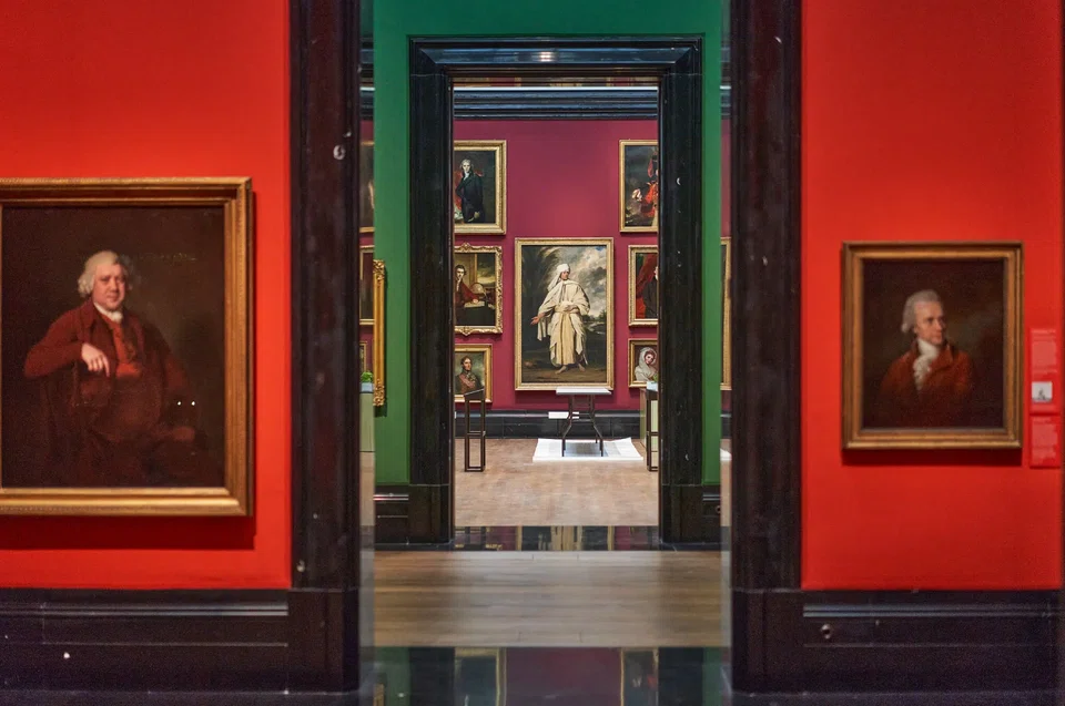Joshua Reynolds’ “Portrait of Mai (Omai)" (centre) at the end of a newly renovated corridor in the National Portrait Gallery in London.