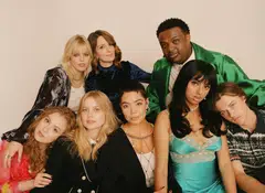 Tina Fey (top centre), with the cast of the new "Mean Girls" film musical in Los Angeles, Dec 4, 2023. 