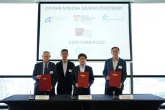 From left: A*Star deputy chief executive (research) Professor Andy Hor; Enterprise SG assistant chief executive Soh Leng Wan; NTU senior vice-president (research) Professor Lam Khin Yong; NHG deputy group CEO (education and research) Professor Benjamin Seet