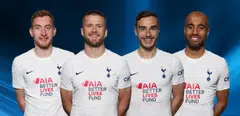 Left to right: Dejan Kulusevski, Eric Dier, Harry Winks, Lucas Moura. Tottenham Hotspur players will wear jerseys with 'AIA Better Lives Fund' emblazoned on the front to raise funds for disadvantaged children during their EPL match on Sunday (May 1).