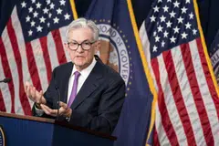 Federal Reserve chairman Jerome Powell speaks during a news conference following a Federal Open Market Committee (FOMC) meeting in Washington, DC, on Sept 20, 2023. The Federal Reserve left its benchmark interest rate unchanged while signaling borrowing costs will likely stay higher for longer after one more hike this year. 