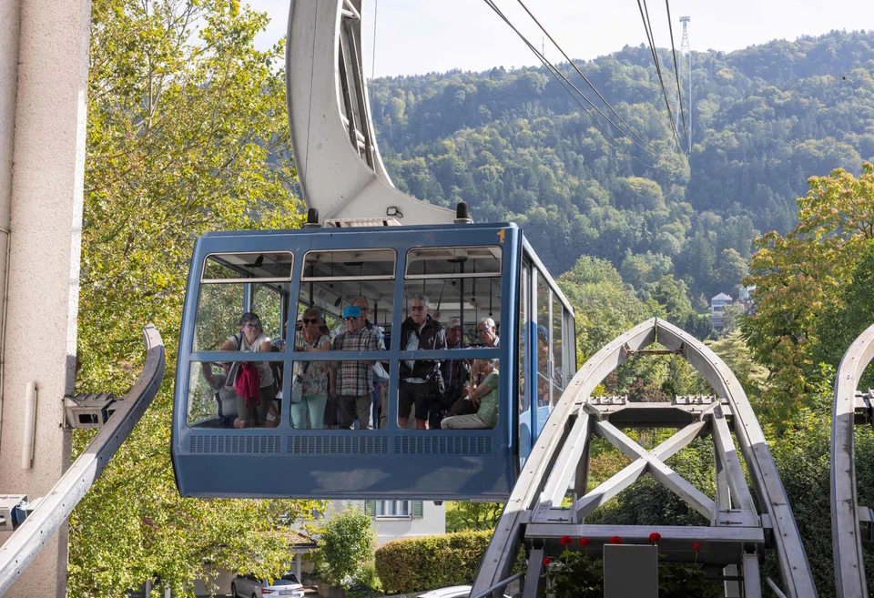 The Pfanderbahn cable car network, manufactured by Doppelmayr, in Bregenz, western Austria;  Doppelmayr's workshop is increasingly building cable cars for congested cities as they seek to decarbonise their public transport systems.