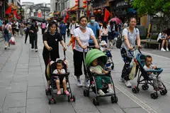 China's birth rate was 6.77 births per 1,000 people last year, down from a rate of 7.52 births in 2021 and marking the lowest birth rate on record. 