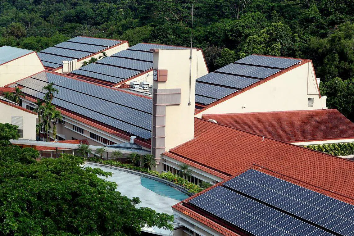 Solar panels installed on the roof of the Singapore American School in Woodlands. 